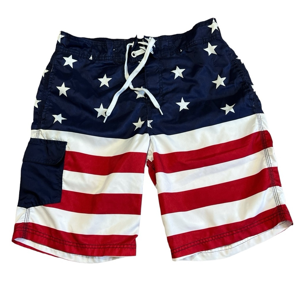 BioWorld - Mens American Flag Swim Shorts Sz. LG